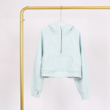 LULU Women's Yoga Wear Half-Zip Terry Hoodie Sweatshirt Casual Loose Short Fleece Sweatshirt
