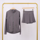 LULU branded stand-up collar jacket and skirt set, sports tennis skirt for women, anti-exposure fitness skirt, two-piece design