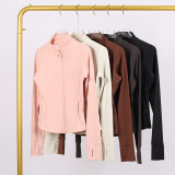 LULU DF Stand Collar Jacket New Slim Fit Stand Collar Stretch Jacket with Gold Zipper for Fitness and Yoga