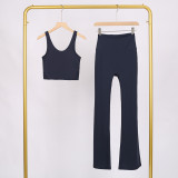 LULU U-shaped sports tank top and flared pants set, bra with beautiful back design, shockproof and supportive yoga top for women, sleeveless and short style