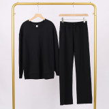 LULU (in stock) long-sleeve sweatshirt and air-layer sweatpants set, long-sleeve women's round-neck elastic sports yoga outfit