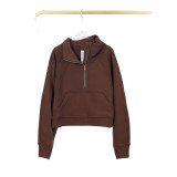 LULU Women's Yoga Wear Half-Zip Terry Stand-Up Collar Sweatshirt Casual Loose Short Fleece-Lined Sweatshirt