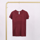 LULU 1.0 (logo) High Elasticity Sports Round Neck Short Sleeve Women's Quick-Dry Tight Running T-Shirt Yoga Wear for Women