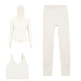 LULU DF hooded jacket, U-shaped vest, cropped pants three-piece set, starry gold zipper slim-fit yoga outfit
