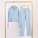 LULU Women's Yoga Outfit: Loose Fit Stand Collar Sweatshirt with Half Zipper and Sweatpants Set, Casual Loose Short Style with Fleece Lining
