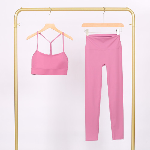LULU Y-shaped sports vest and cropped pants set, underwear, nude-feel bra, beautiful back, shockproof, push-up, yoga round neck