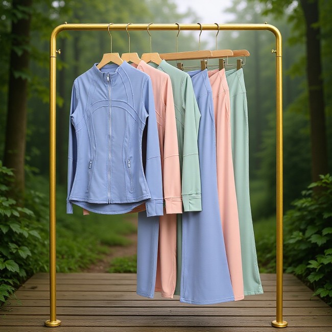 LULU bell-bottom pants, DF branded stand-up collar jacket, tight-fitting suit, zip-up top, slim-fit coat, stretchy yoga wear