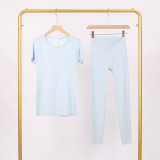 LULU3.0 High-Elasticity Sports Round-Neck Short-Sleeve Nine-Point Pants Set for Women, Quick-Dry Running Training T-Shirt, Yoga Outfit for Women