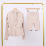 LULU DF hooded jacket and shorts set with gold zipper, slim fit, stretchy, quick-drying, fitness, sports, yoga wear for women