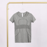 LULU 1.0 (logo) High Elasticity Sports Round Neck Short Sleeve Women's Quick-Dry Tight Running T-Shirt Yoga Wear for Women