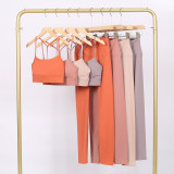 LULU Y-shaped sports vest and cropped pants set, underwear, nude-feel bra, beautiful back, shockproof, push-up, yoga round neck
