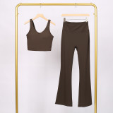 LULU U-shaped sports tank top and flared pants set, bra with beautiful back design, shockproof and supportive yoga top for women, sleeveless and short style