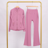 LULU bell-bottom pants, DF branded stand-up collar jacket, tight-fitting suit, zip-up top, slim-fit coat, stretchy yoga wear