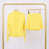 LULU branded hooded jacket and short skirt set, sports tennis skirt for women, anti-exposure fitness two-piece new style