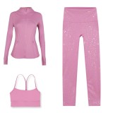 LULU DF Stand Collar Jacket, Y-Back Vest, Nine-Quarter Pants Three-Piece Set, Starry Gold Zipper Slim Fit Yoga Outfit