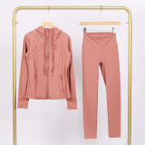 LULU in-stock hooded jacket and cropped pants set, running and yoga wear, sports slim-fit zip-up cardigan