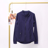 LULU DF Steel Seal Stand Collar Jacket for Women, Slim Fit Stand Collar Stretch Jacket with Gold Zipper, Fitness Yoga Wear for Women