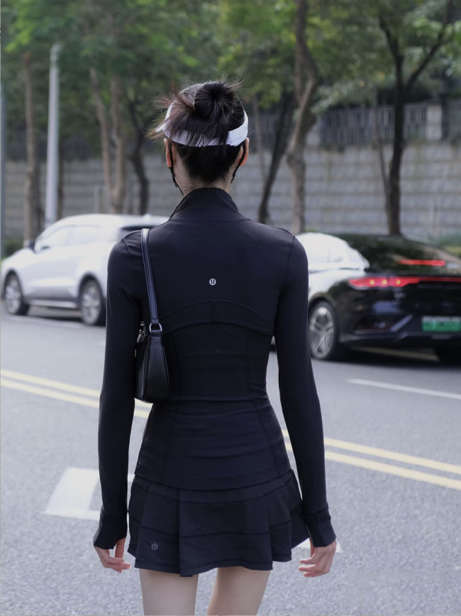 Third-generation yoga jacket without mesh, lulu style, with gold zipper, stand-up collar, elastic and breathable, suitable for running, fitness, and commuting for women