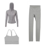 LULU DF Embossed Hooded Jacket, Y-Back Vest, Cropped Pants Three-Piece Set, Starry Gold Zipper Yoga Outfit