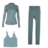 LULU DF stand-up collar jacket, U-shaped vest, cropped pants three-piece set, starry gold zipper slim-fit yoga wear