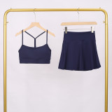 LULU Women's Sports Tennis Skirt Anti-Exposure Fitness Y-Back Vest Short Skirt Set Two-in-One Yoga Shorts
