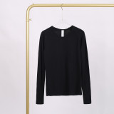 LULU 2.0 with logo）long-sleeve sports yoga T-shirt, round neck, running fitness sweat-wicking tight-fitting top