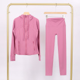 LULU in-stock hooded jacket and cropped pants set, running and yoga wear, sports slim-fit zip-up cardigan