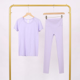 LULU3.0 High-Elasticity Sports Round-Neck Short-Sleeve Nine-Point Pants Set for Women, Quick-Dry Running Training T-Shirt, Yoga Outfit for Women