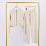 LULU Women's Yoga Outfit: Full-Zip Loose Hoodie, Sweatshirt, Sweatpants Set, Short Style, Fleece-Lined, Japanese and Korean Casual Style