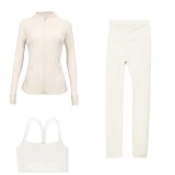 LULU DF Stand Collar Jacket, Y-Back Vest, Nine-Quarter Pants Three-Piece Set, Starry Gold Zipper Slim Fit Yoga Outfit