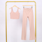 LULU U-shaped sports tank top and flared pants set, bra with beautiful back design, shockproof and supportive yoga top for women, sleeveless and short style