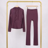 LULU in-stock hooded jacket and flared pants set, running and yoga wear, sports slim-fit zip-up cardigan