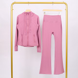 LULU in-stock hooded jacket with embossed logo, flared pants set, running and yoga wear, slim-fit zip-up cardigan with long sleeves