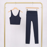 LULU U-shaped sports vest and cropped pants set, nude-feel bra, beautiful back, shockproof, push-up yoga top for women