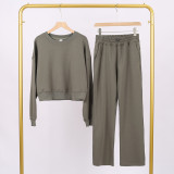 LULU (in stock) short sweatshirt and air-layer sweatpants set, long-sleeved women's round-neck elastic sports yoga outfit