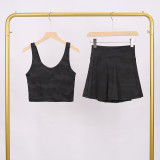 LULU Women's Sports Tennis Skirt Anti-Exposure Fitness U-Back Vest Short Skirt Set Fake Two-Piece Yoga Shorts Fashionable
