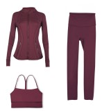 LULU DF Stand Collar Jacket, Y-Back Vest, Nine-Quarter Pants Three-Piece Set, Starry Gold Zipper Slim Fit Yoga Outfit