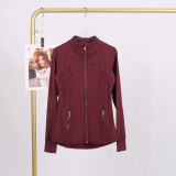 LULU DF Stand Collar Jacket for Women, Slim Fit Casual Versatile Stretchy Gold Zipper Fitness Yoga Wear