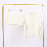 LULU hooded jacket with embossed design, three-pleat skirt set, fitness sports faux two-piece elastic tennis skirt for all seasons