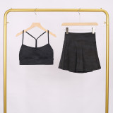LULU Women's Sports Tennis Skirt Anti-Exposure Fitness Y-Back Vest Short Skirt Set Two-in-One Yoga Shorts