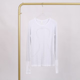 LULU 2.0 with logo）long-sleeve sports yoga T-shirt, round neck, running fitness sweat-wicking tight-fitting top
