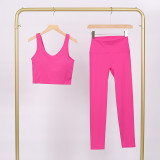 LULU U-shaped sports vest and cropped pants set, nude-feel bra, beautiful back, shockproof, push-up yoga top for women