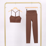 LULU Y-shaped sports vest and cropped pants set, underwear, nude-feel bra, beautiful back, shockproof, push-up, yoga round neck