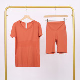 LULU3.0 High-Elasticity Sports Round-Neck Short-Sleeve Five-Pocket Pants Set for Women, Quick-Dry Running Training T-Shirt, Yoga Outfit for Women