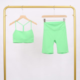 LULU Y-shaped sports vest and shorts set, vest underwear, nude-feel bra, beautiful back, shockproof, push-up yoga