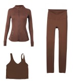 LULU DF stand-up collar jacket, U-shaped vest, cropped pants three-piece set, starry gold zipper slim-fit yoga wear