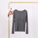 LULU 1.0 Long Sleeve Sports Yoga T-Shirt Quick-Dry Round Neck Running Fitness Top Sweat-Wicking Tight-Fitting Shirt for Women Spring/Summer