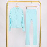 LULU in-stock hooded jacket and flared pants set, running and yoga wear, sports slim-fit zip-up cardigan