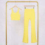 LULU U-shaped sports tank top and flared pants set, bra with beautiful back design, shockproof and supportive yoga top for women, sleeveless and short style