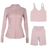 LULU DF stand-up collar jacket, U-shaped vest, three-piece set with cropped pants and gold zipper, slim-fit sports yoga wear